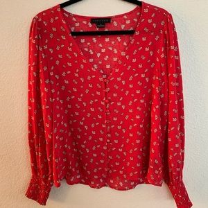 Valentines Day!!!  Super cute Sanctuary Red Floral V-Neck Blouse. Size Small